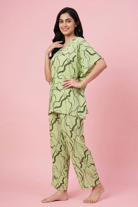 Zivame Woven Kaftan Loungewear Set - Foam Green — image 4